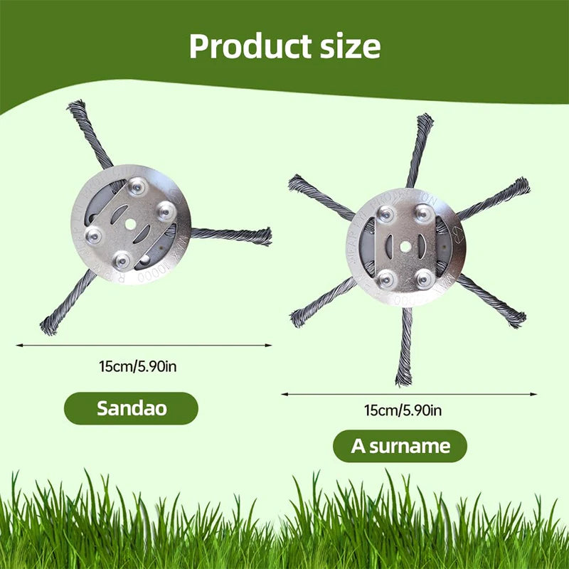 6Inch Steel Wire Wheel Head Upgraded Grass Trimmer Head Universal Weed Brush Removal Moss Rust for Battery Mower 3/6 Claws