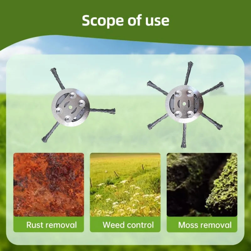 6Inch Steel Wire Wheel Head Upgraded Grass Trimmer Head Universal Weed Brush Removal Moss Rust for Battery Mower 3/6 Claws